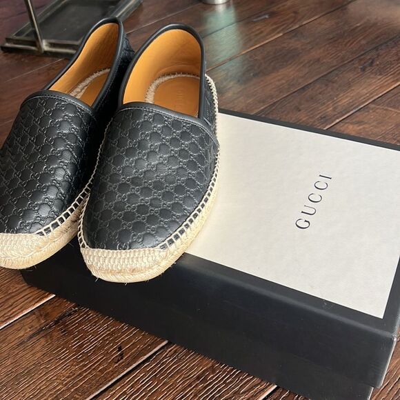 NIB Gucci Black GG Guccissima Leather Espadrille - Picture 13 of 16